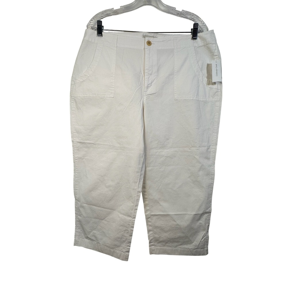 Coldwater Creek White Rip Stop Crop Pants Womens Size 16 Cotton Spandex New